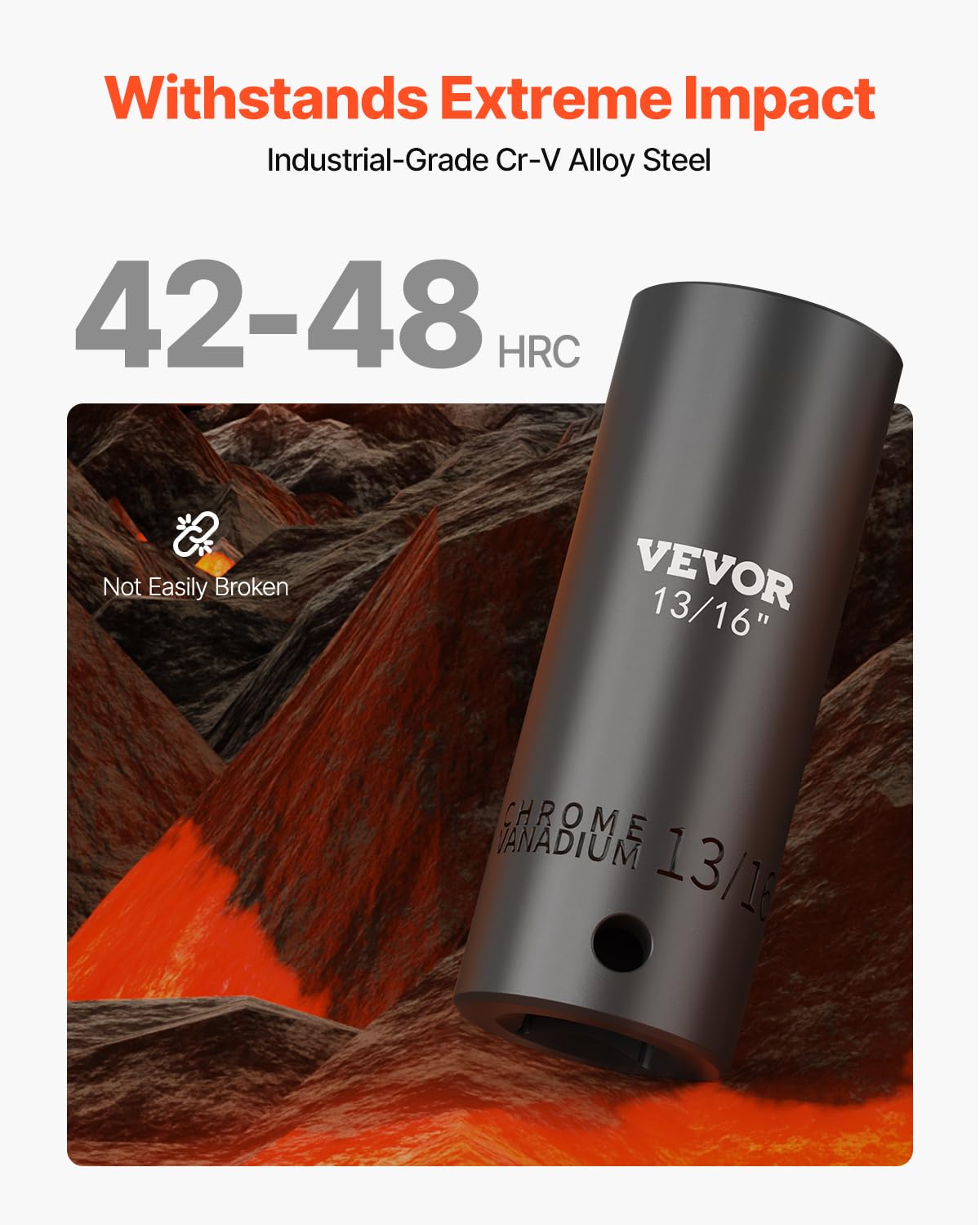 VEVOR 1/2" Drive Impact Socket Set, 19-Piece Deep 6-Point Cr-V Sockets, 3/8"–1-1/2", Heavy Duty with Storage Case