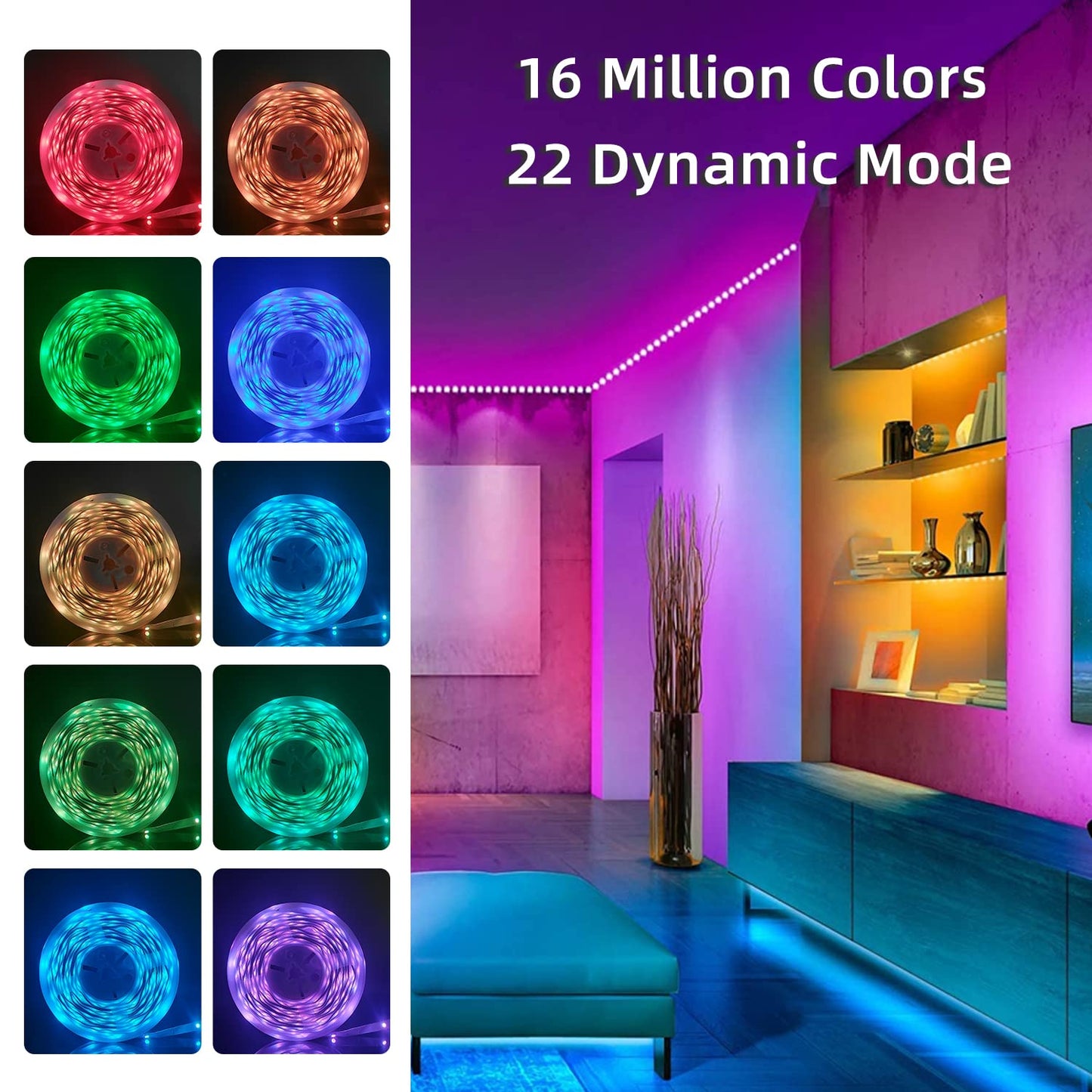 Lcutml 100FT Smart LED Strip Lights (2x50ft) RGB Music Sync with 40-Key Remote, Multi-Color LED Lights for Bedroom & Christmas Decor