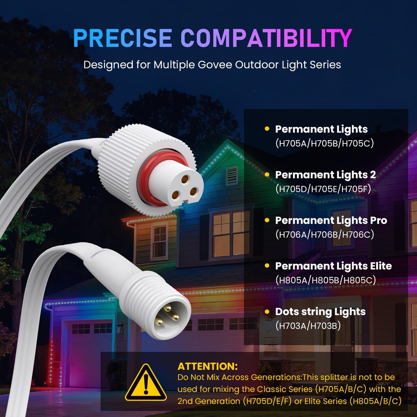 Y-Connector Splitter for Govee Permanent Outdoor Lights,Waterproof Extension Cord Compatible with Govee 3Pin and Y-Shaped Extension Cord