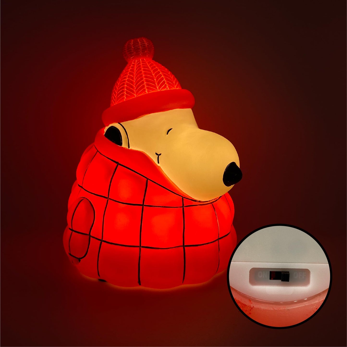 Mark Feldstein, Peanuts Snoopy Puffer Jacket LED Illuminated Resin Tabletop Light, Red, 6 Inch