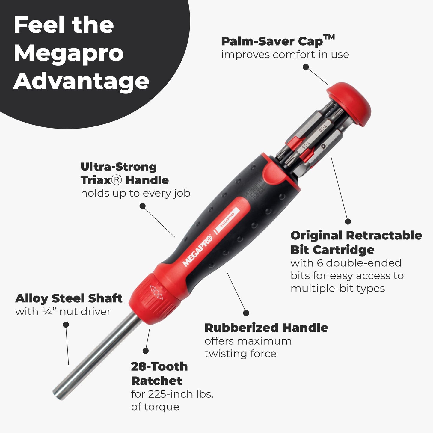 13-in-1 Ratcheting Screwdriver Set w/ ¼" Hex Bits for Phillips, Flat, Star & Square – Retractable Multi-Bit Screwdriver