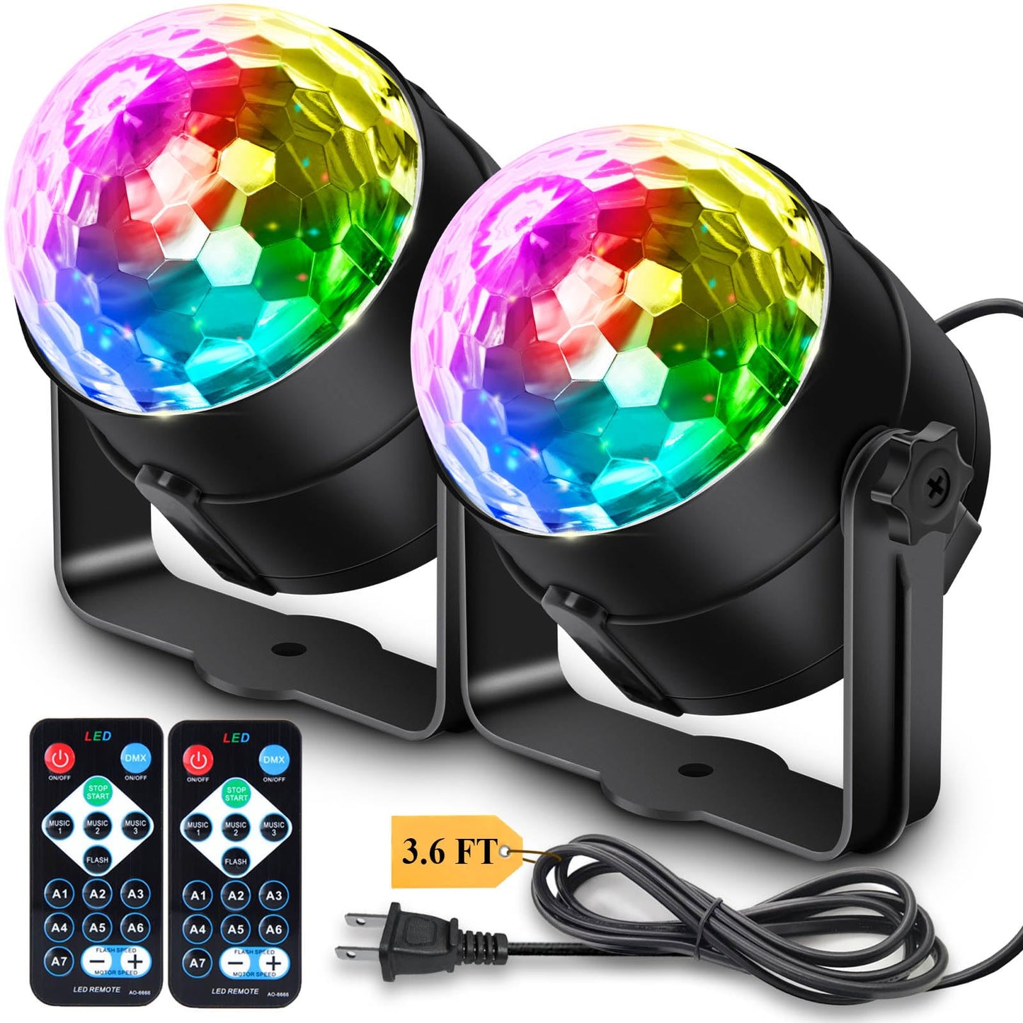 Apeocose 2-Pack Disco Ball Party Lights, Sound Activated with Remote, 12 Strobe Modes, DJ Lights for Christmas, New Year & Parties