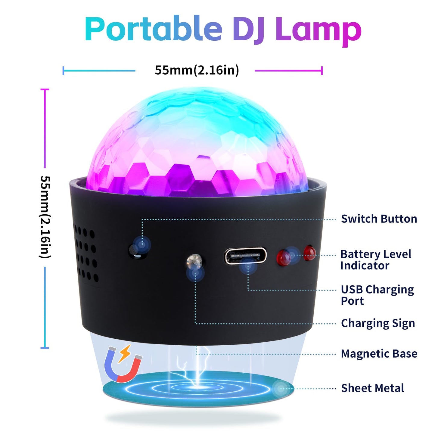 Car Disco Ball Sound Activated LED Lights – Mini Multicolor DJ Disco Light with Music Sync for Car & Room Decor