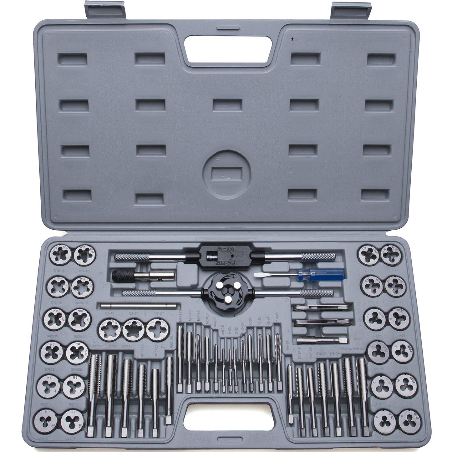 60-Pc Master Tap & Die Set, SAE #4-1/2" & Metric M3-M12, Coarse & Fine Threads, Complete Threading Kit with Accessories & Case