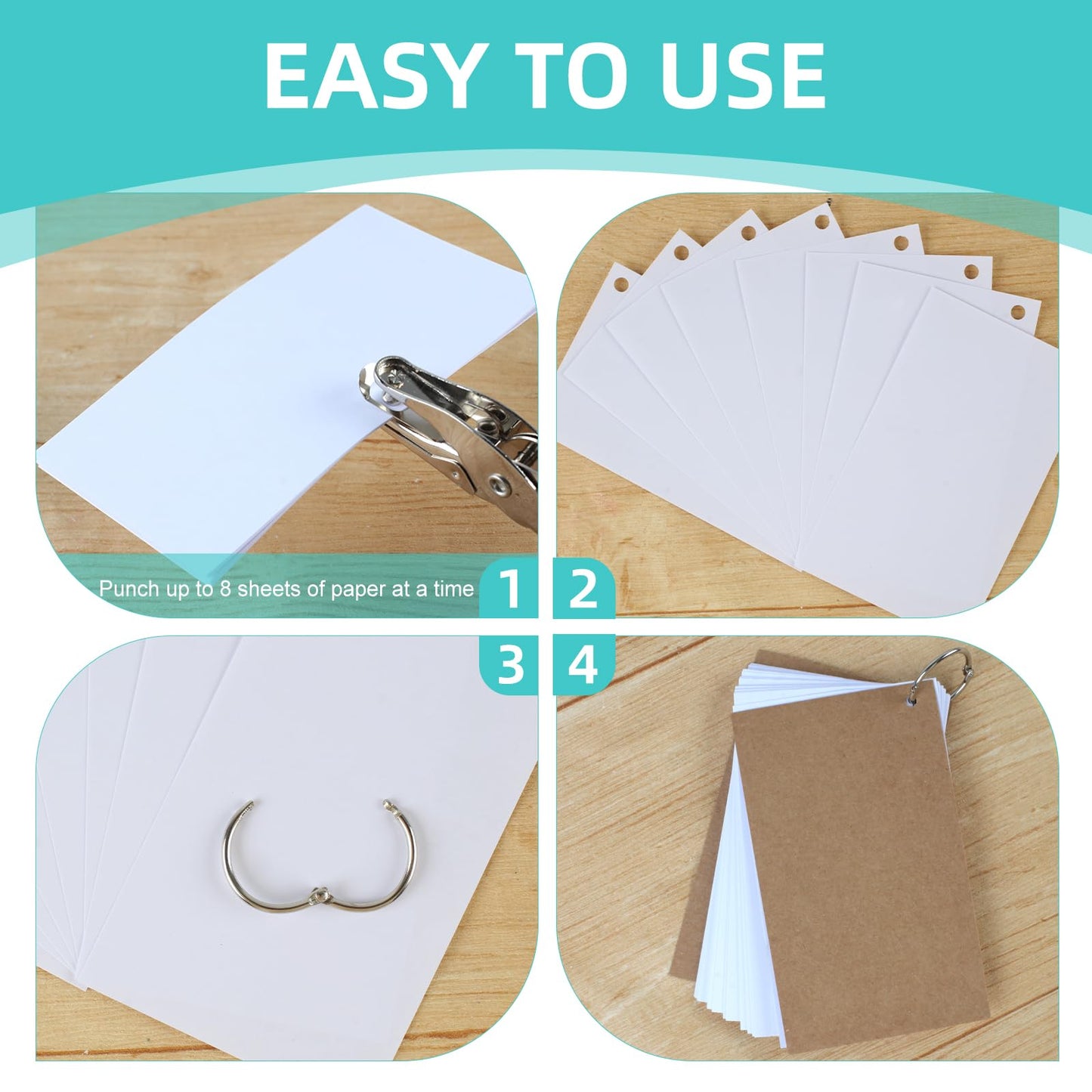 Oligei Single Hole Punch, 8 Sheet Capacity Hole Puncher, Paper Punch with 10P Binder Rings, Hole Puncher for Crafts, Scrapbooks (Silver)