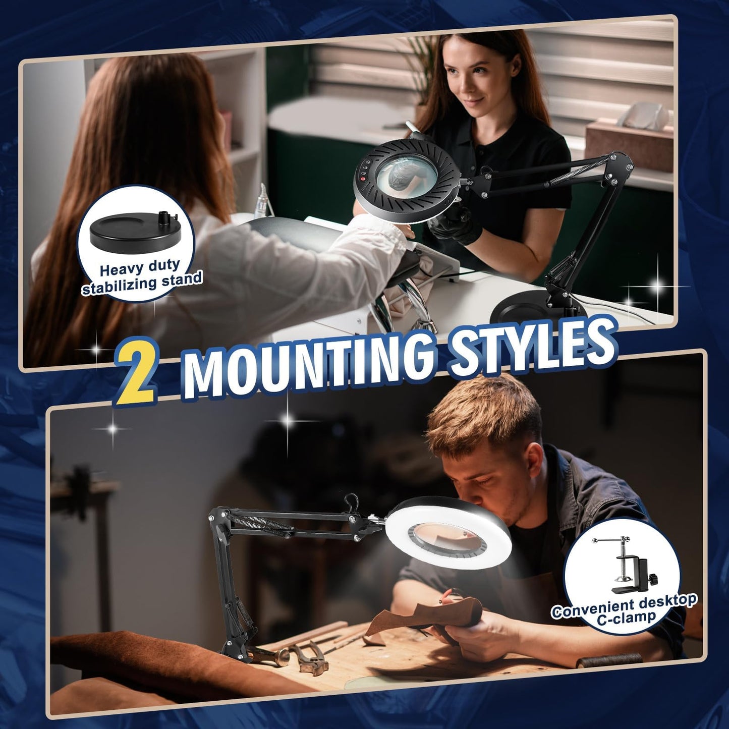 12X Magnifying Glass with Light & Stand, 144 LED Desktop Magnifying Lamp, 10 Dimmable Levels, 5 Color Modes, Hands-Free Metal Desk Lamp for Crafts, Reading & Close Work