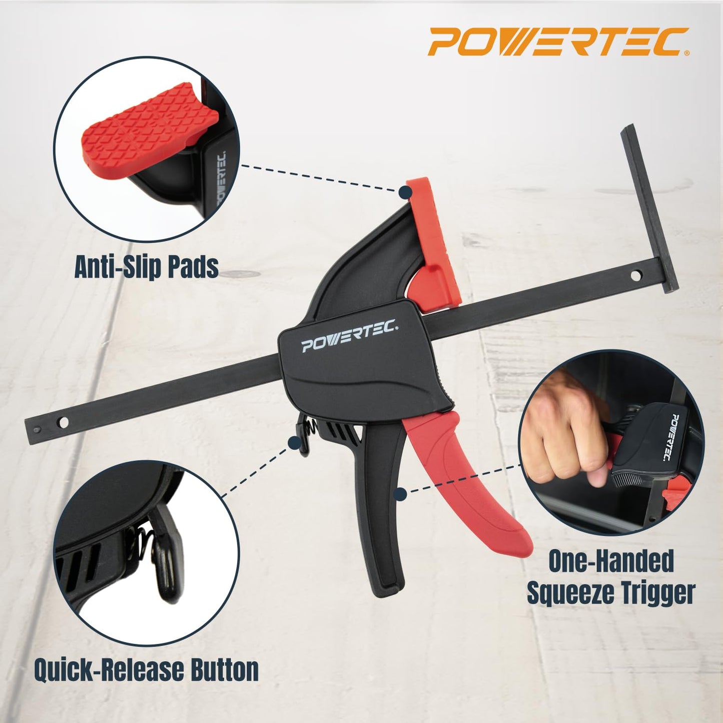 POWERTEC 2 PK Tracksaw Track Guide Rail Clamp, 8-3/4 Inch Quick Release Clamps for Circular Saw Guide Rail System, Woodworking, 71423V