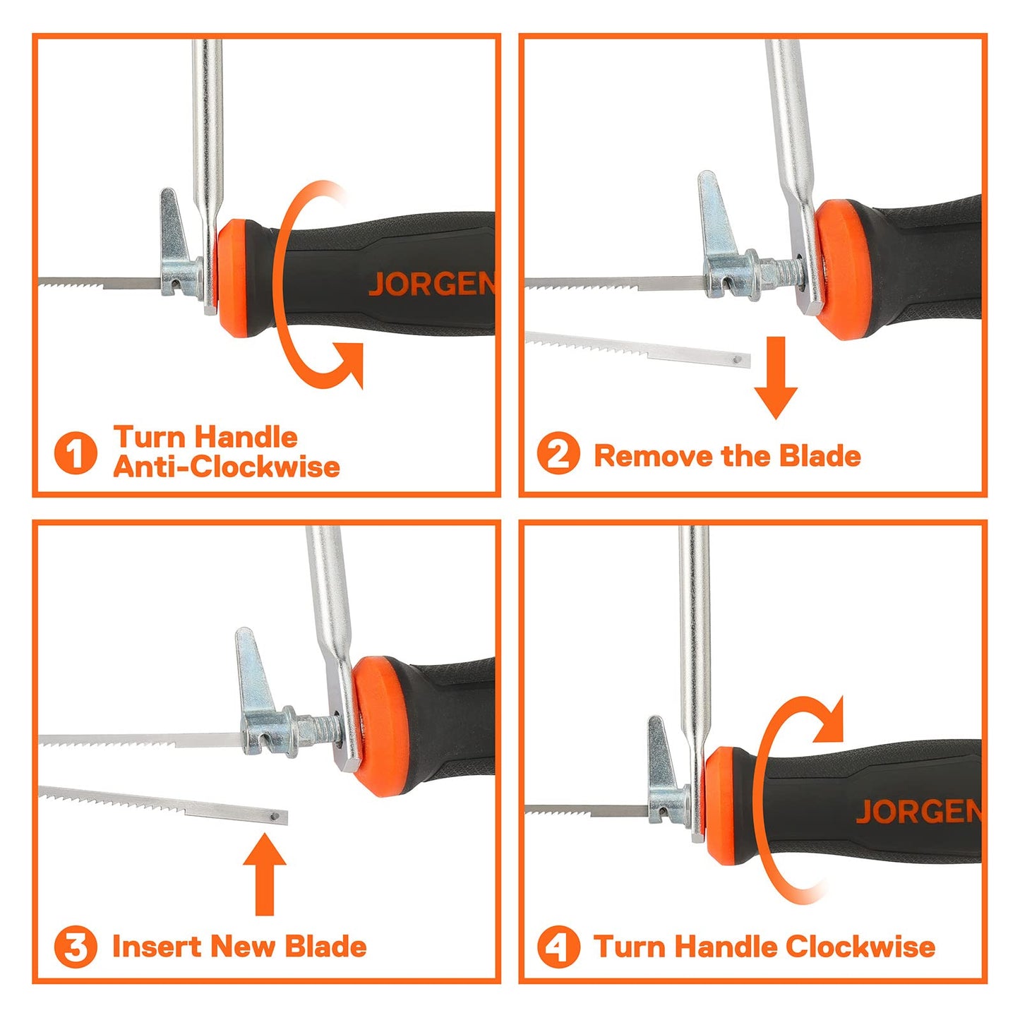 JORGENSEN Pro Coping Saw, Coping Frame and Extra 2pcs 6-1/2 Inch Replacement Blades Set for Woodworking, Plastic, Rubber, and Soft Metal Cutting