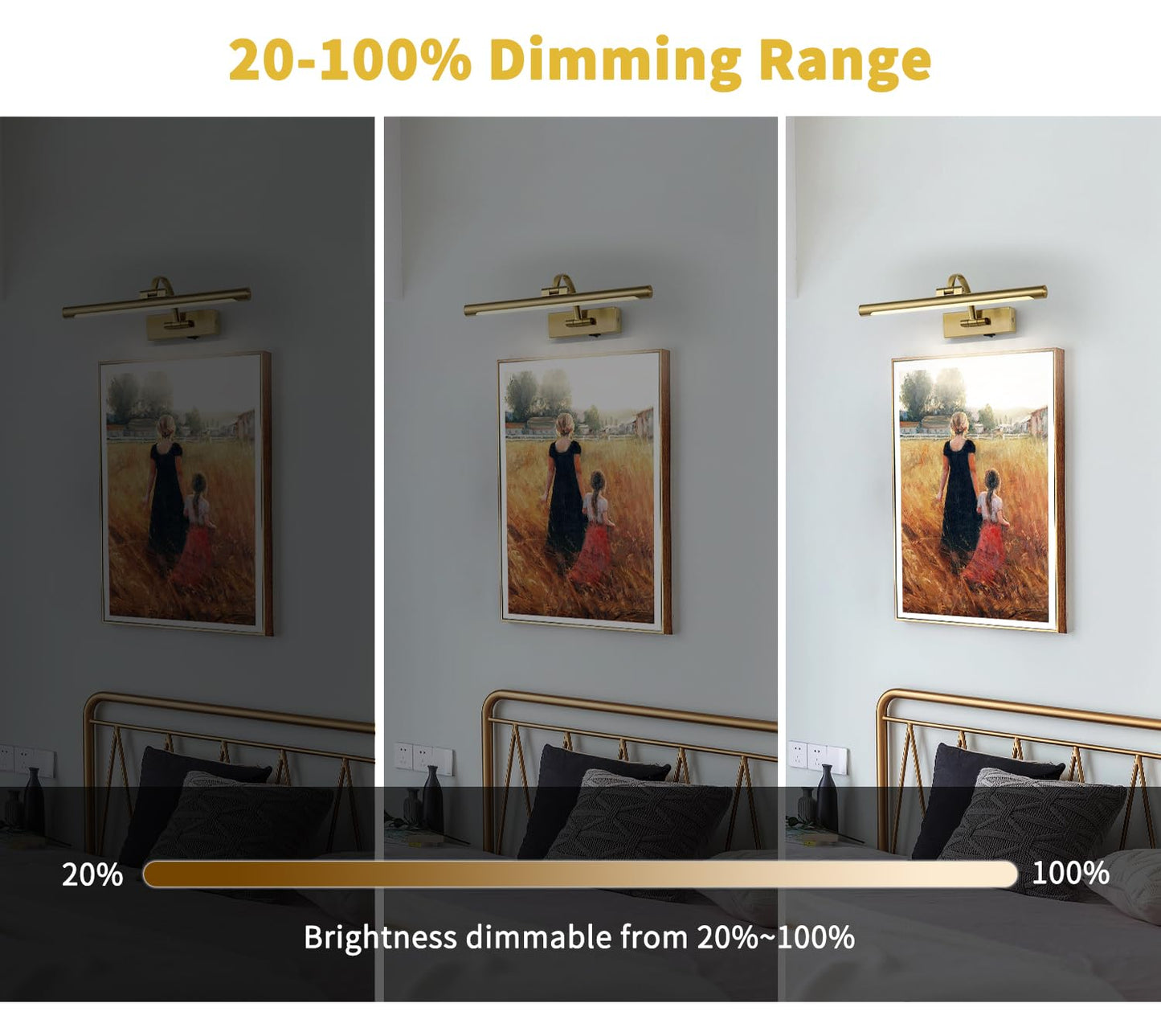 DESOOP 16" Battery Operated Picture Light with Remote & Timer – Wireless Dimmable Brass Art Lamp for Canvas, Portraits, Warm White