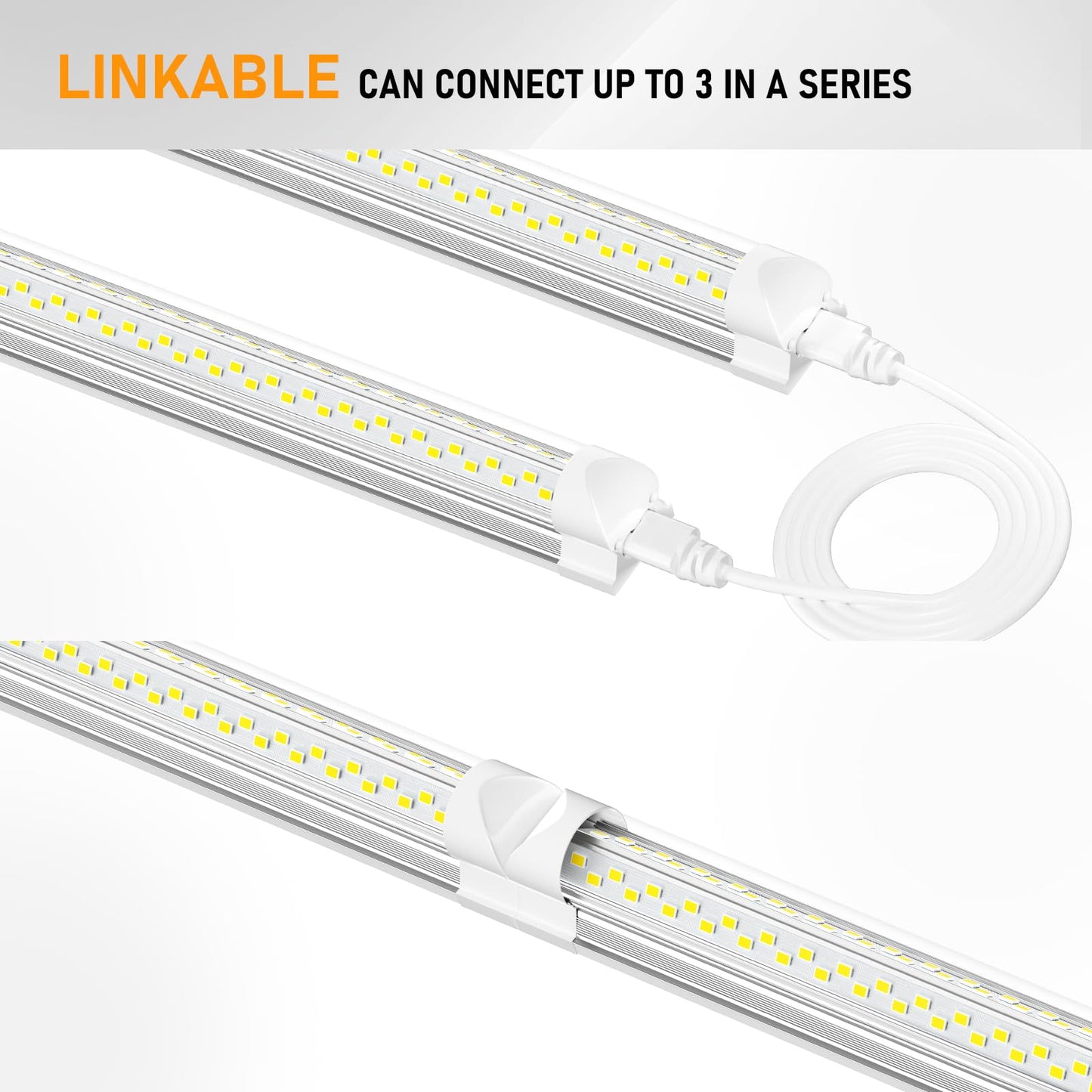 ONLYLUX 8ft LED Shop Light, 100W 15000LM 6000K, 8-Foot Linkable T8 LED Tube Lights, Plug-In Fixture, 12 Pack
