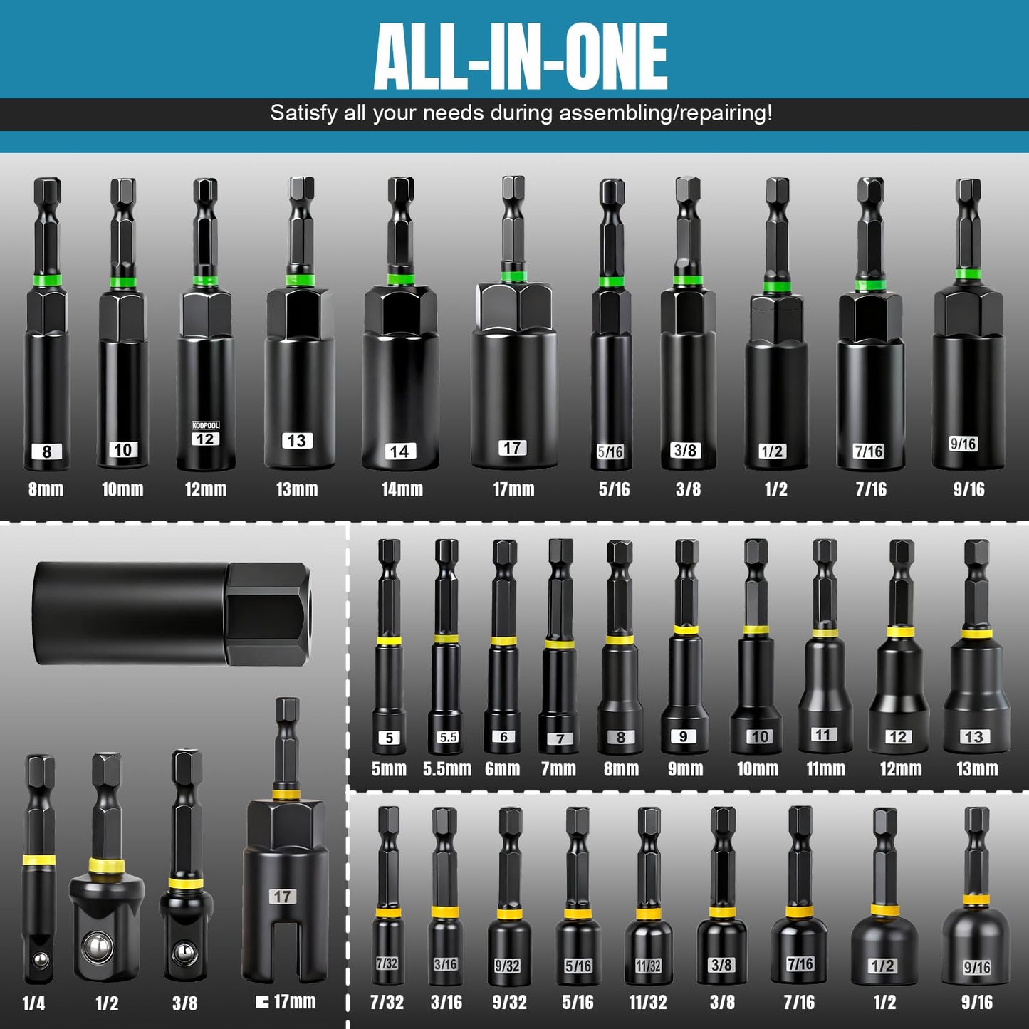 80-Piece Magnetic Impact Nut Driver Set with Metric & SAE Sockets, Quick-Release Extension, Power Bits, Bit Holder & Storage Box