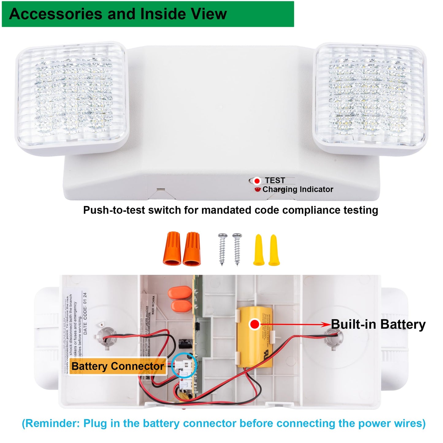 LIT-PaTH LED Emergency Light with Dual Adjustable Heads, Battery Backup, UL 924 & CEC Certified, 120/277V, US Standard, 1-Pack