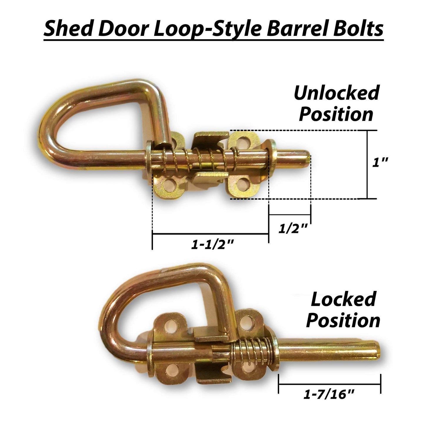 Loop Style Spring Barrel Bolts - 1 Pair - Includes 8 Screws - Shed Door Hardware, Shed Door, Barn Door Sheds, Gates, Playhouses, & Chicken Coops