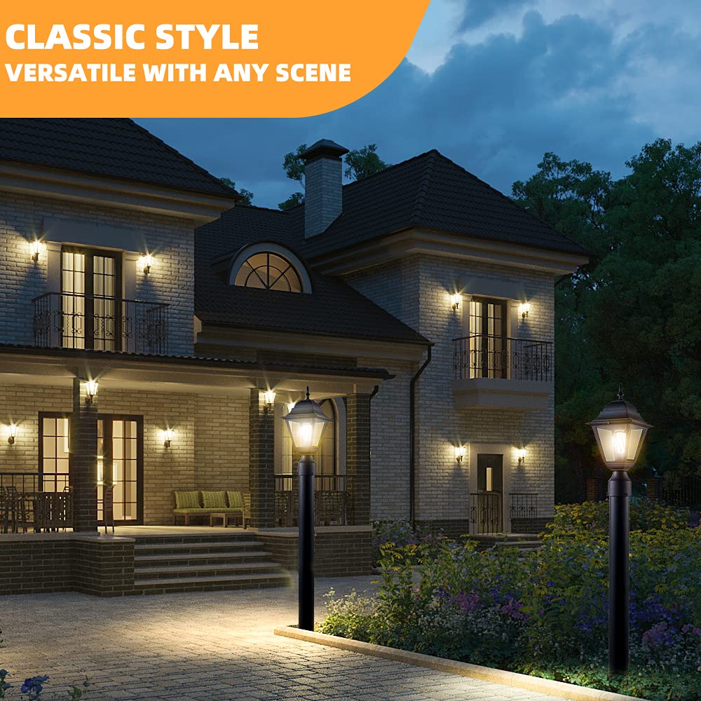 Windben Outdoor Post Light, Waterproof Aluminum Lantern, Matte Black 16.5" Garden Yard Driveway Pier-Mount Lamp Fixture