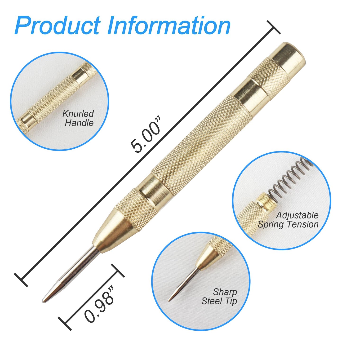 2PCS Automatic Center Punch 5-Inch Spring Loaded Punch Tool, Adjustable Impact, Heavy-Duty Steel Marker for Metal Wood Glass by RNSXYAT