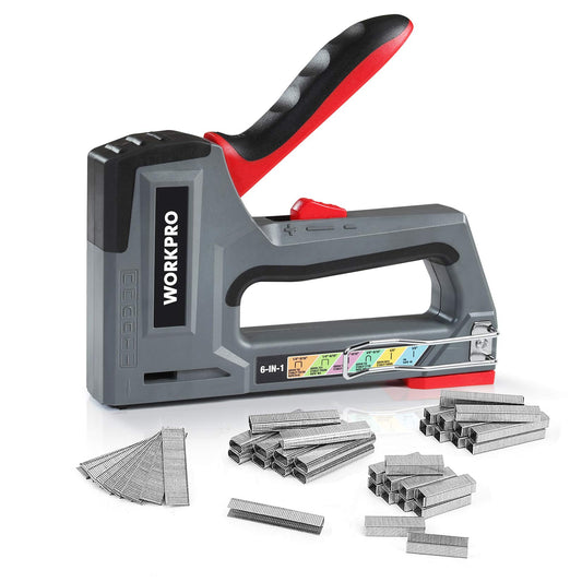 WORKPRO 6-in-1 Manual Staple & Brad Nailer with 4000 Staples, Upholstery Stapler for Furniture, Doors, Windows & Carpentry