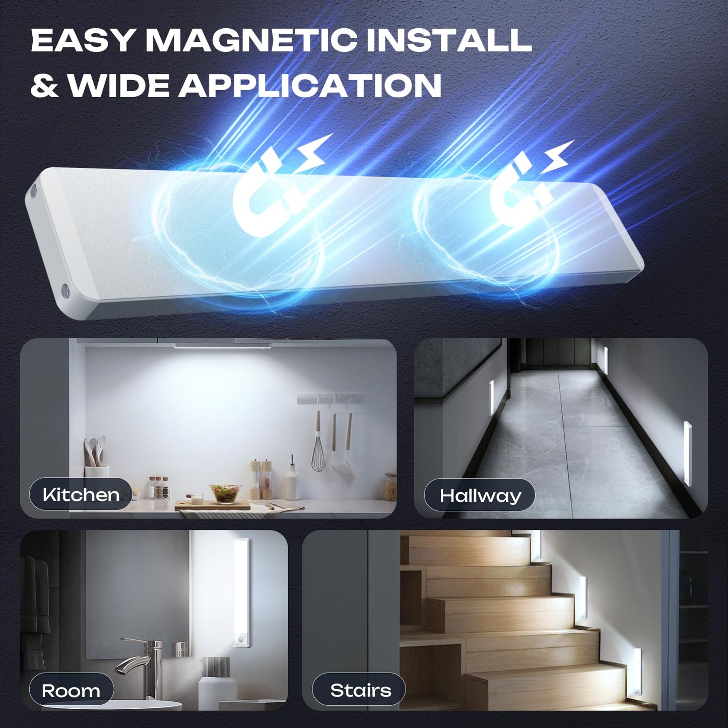5 Pack Under Cabinet Lighting Wireless 2200maAh Rechargeable LED Motion Sensor Magnetic Light Indoor Closet Lights for Kitchen, Stairs Cool White