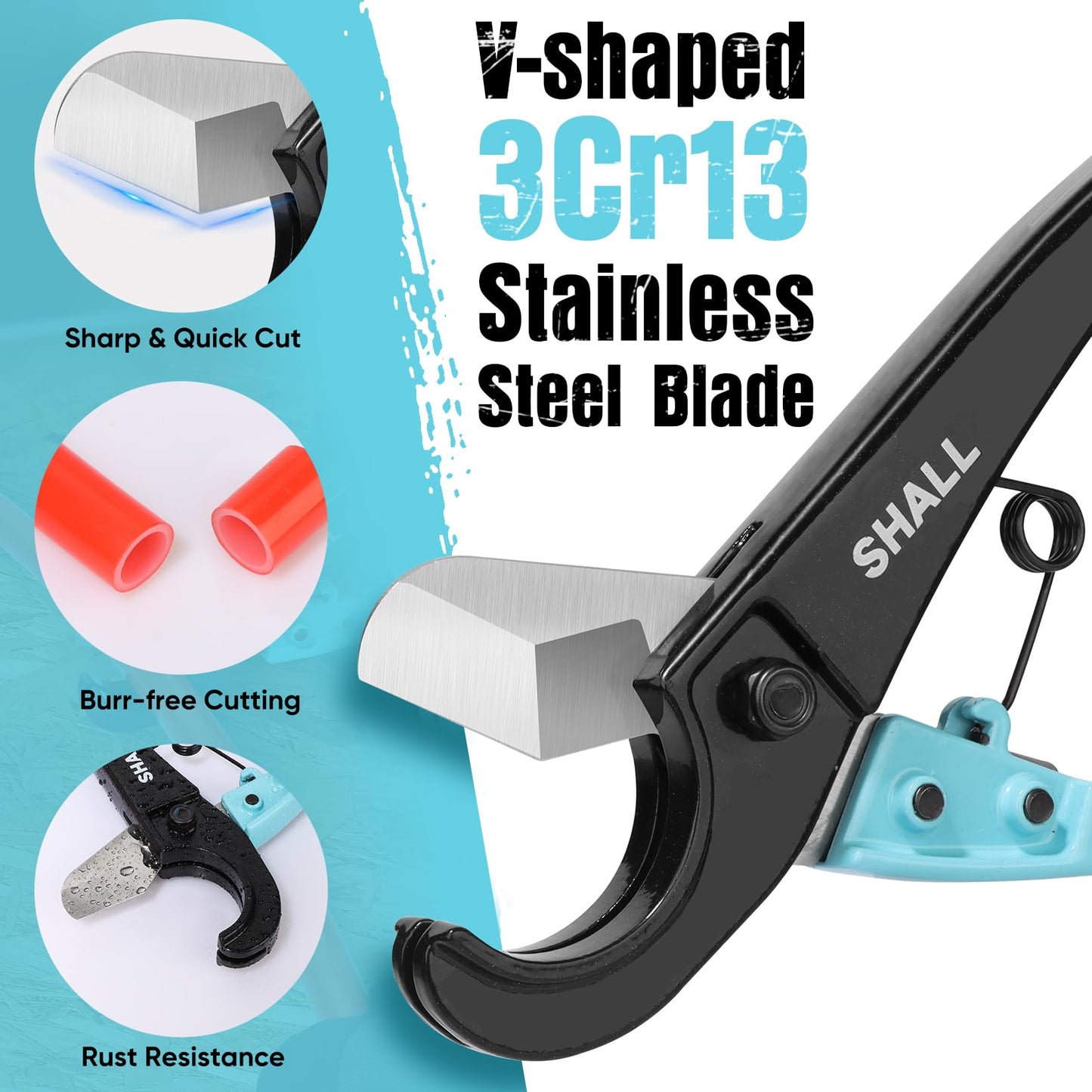 SHALL PEX Pipe Cutter, Fast Aluminum Alloy Tubing Cutter for PEX, PVC, CPVC, PP-R, PE & Hoses, Stainless Steel Blade for Clean Cuts