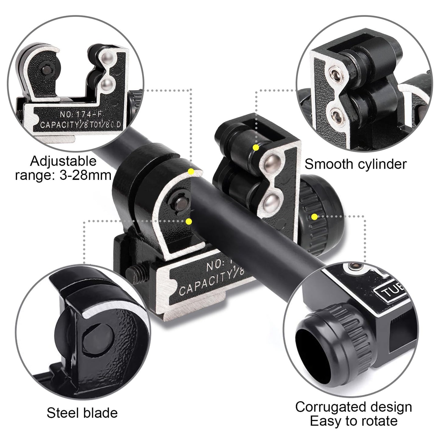 Spurtar Mini Pipe Cutter 3-28mm (1/8–1-1/8") for Copper, Brass, Aluminum Tubes – Plumbing, HVAC, Automotive & DIY Projects