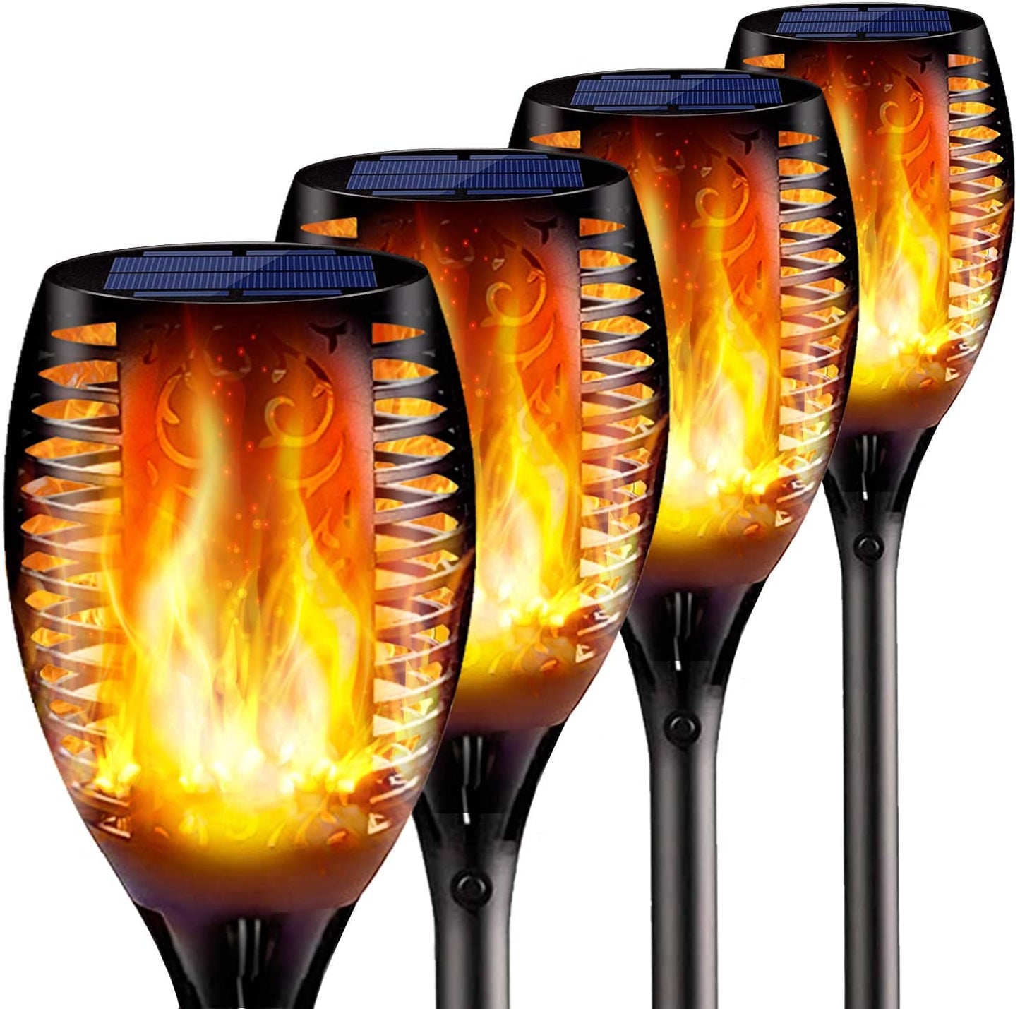 4PC Solar Torch Lights 43" Outdoor, 96 LED Flickering Flame Pathway Garden Lights, Waterproof, Auto On/Off, Christmas Decor