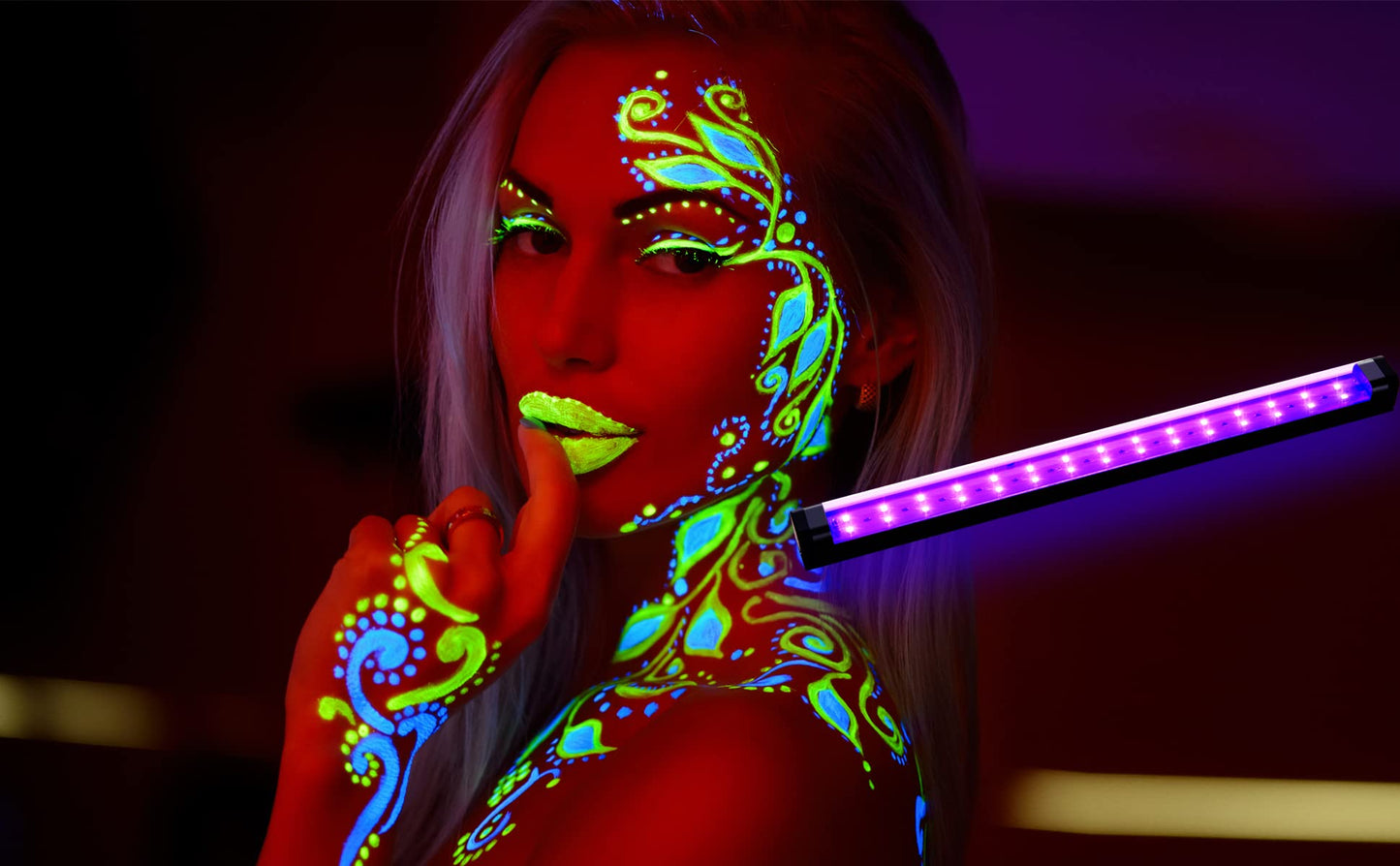 THLITURE 2-Pack 10W 1ft LED Black Light Bar, UV Blacklight Strip for Fluorescent Posters, Body Paint, Glow Party, Cabinet & Display, Magnetic