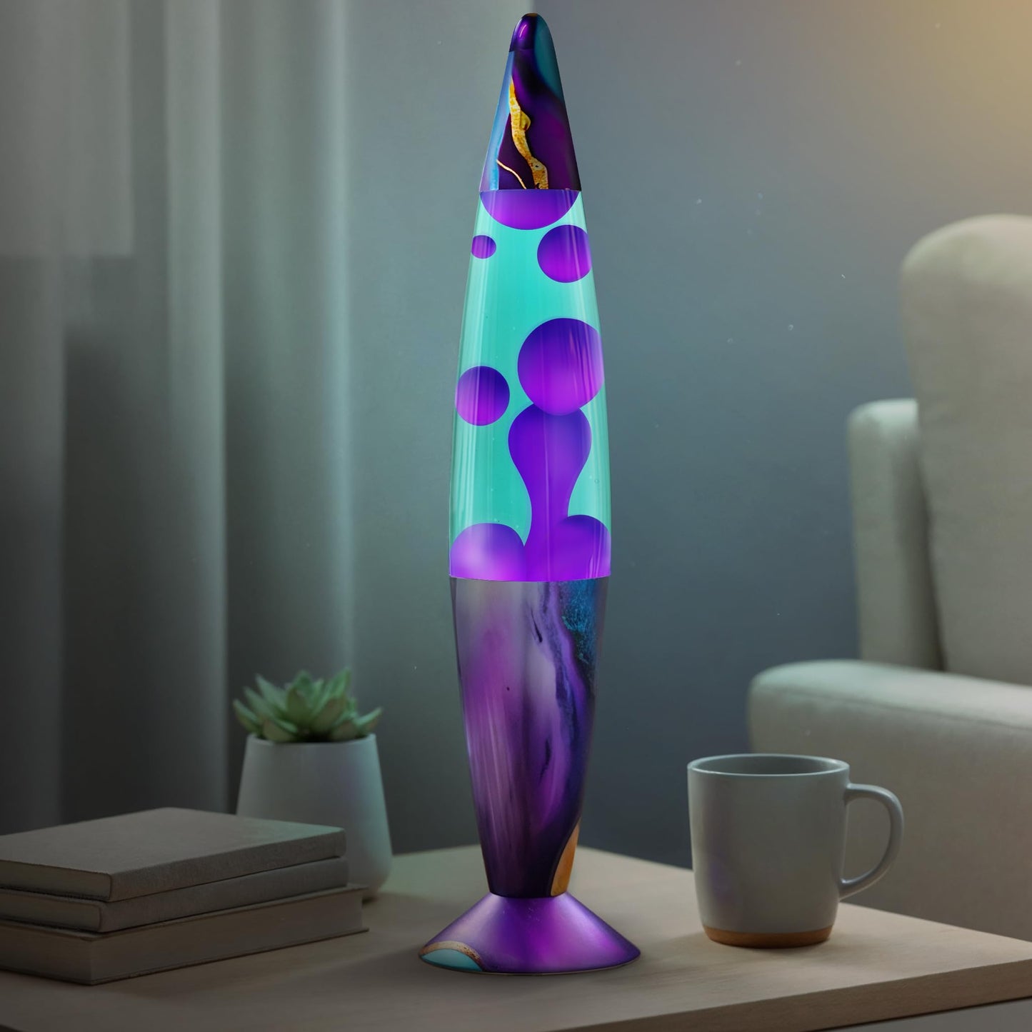JAMBO 16” Magma Motion Lamp, Teal with Purple Wax – Relaxing Retro Liquid Night Light for Bedroom, Living Room & Office