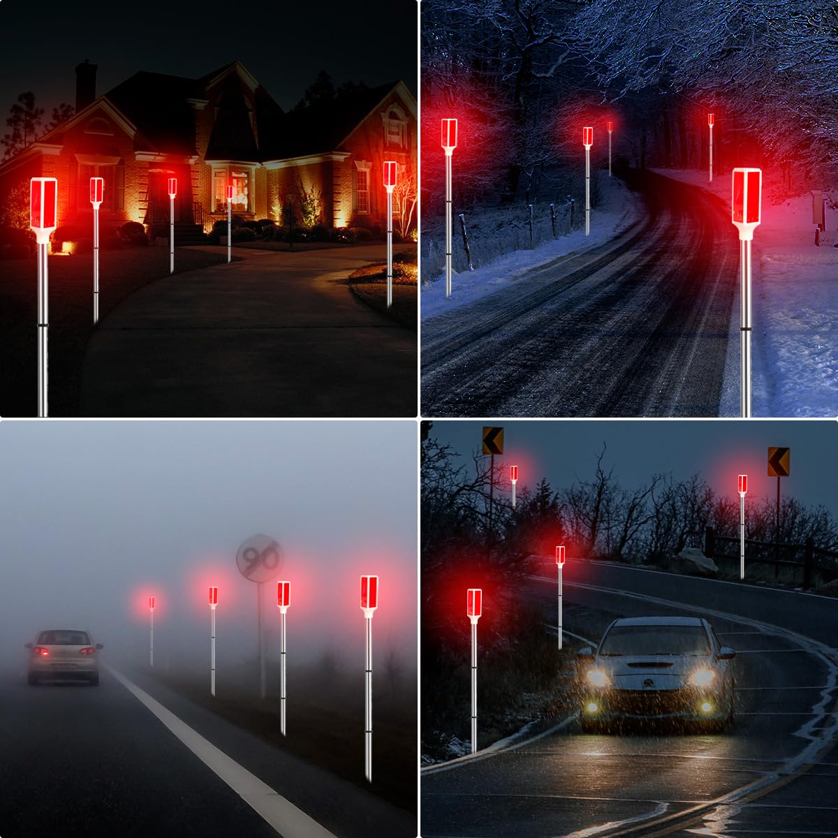 Aolyty Solar LED Driveway Marker Lights, 30" Waterproof Reflective Warning Flash Light, 2 Modes for Yard, Road, Parking Safety