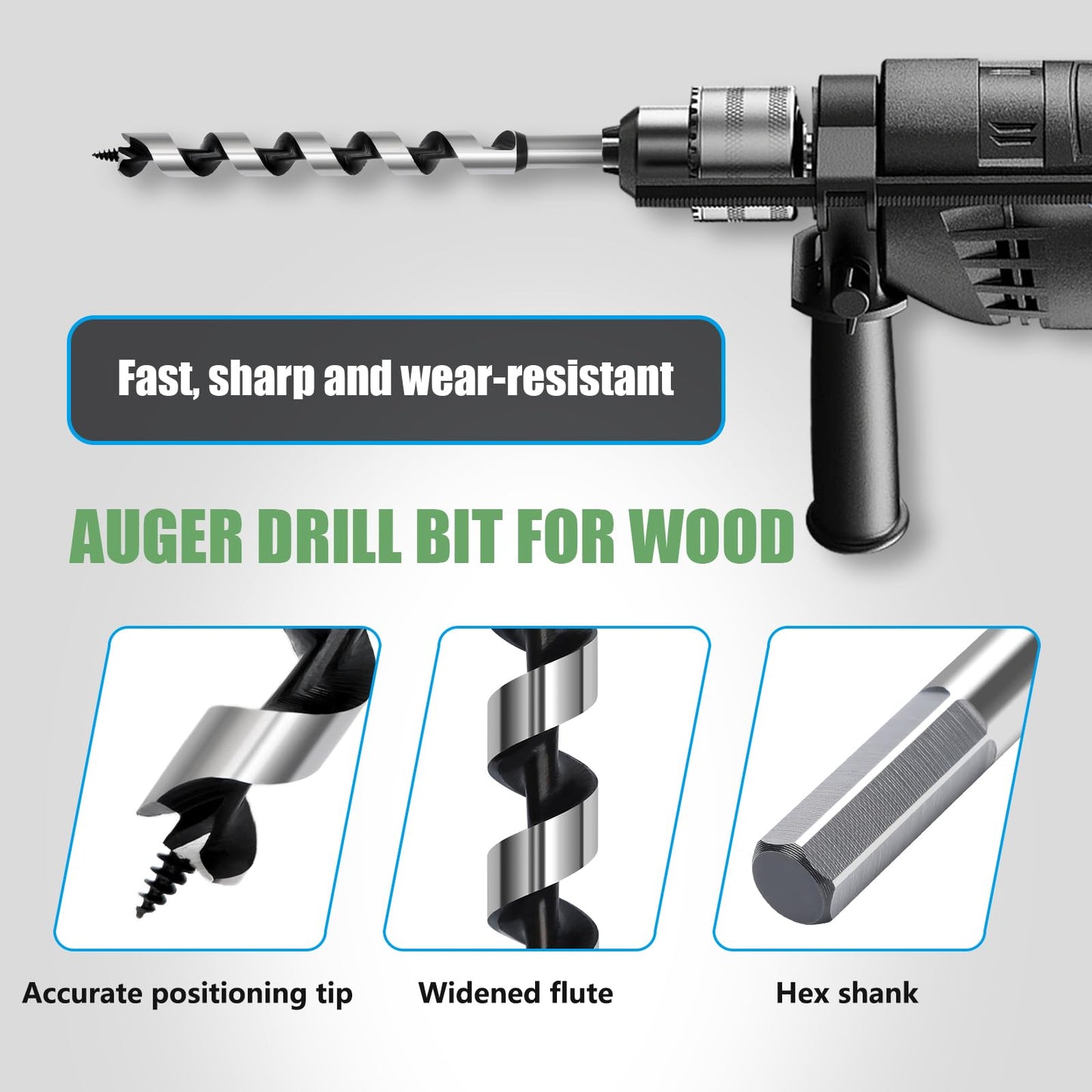1-3/8" x 18" Auger Drill Bit for Wood, Hex Shank 35mm, for Soft/Hard Wood, Plastic & Composite, DIY Projects