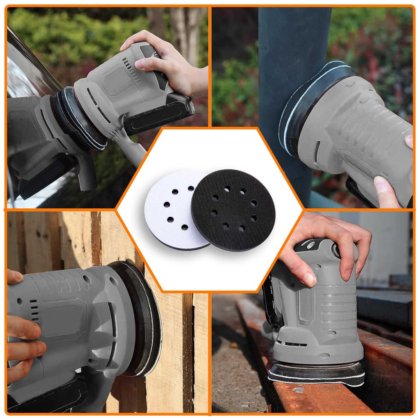 TPSUIPA 6-Pack 5" 8-Hole Interface Pads, Orbital Sander Foam Cushion Pads, Hook & Loop Soft Sponge Backing Pads for Sanding & Buffing