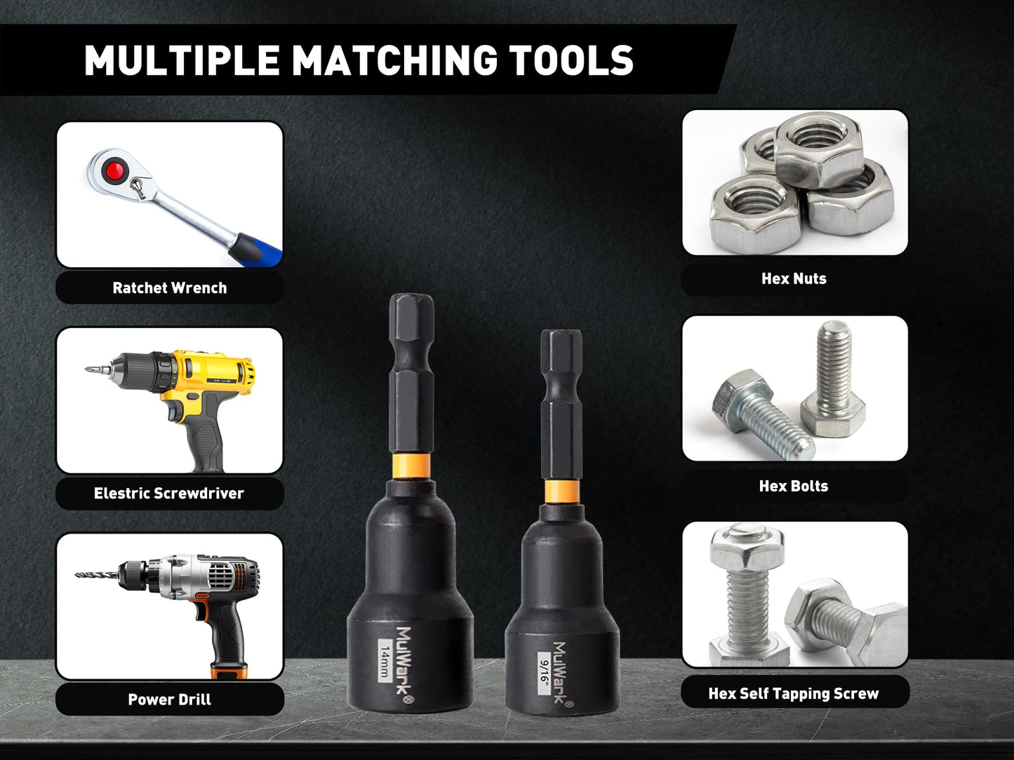 MulWark 29-Piece Magnetic Nut Driver Set, SAE & Metric Impact Drill Socket Adapters with Bit Holder, Quick-Release Extension & Storage Bag