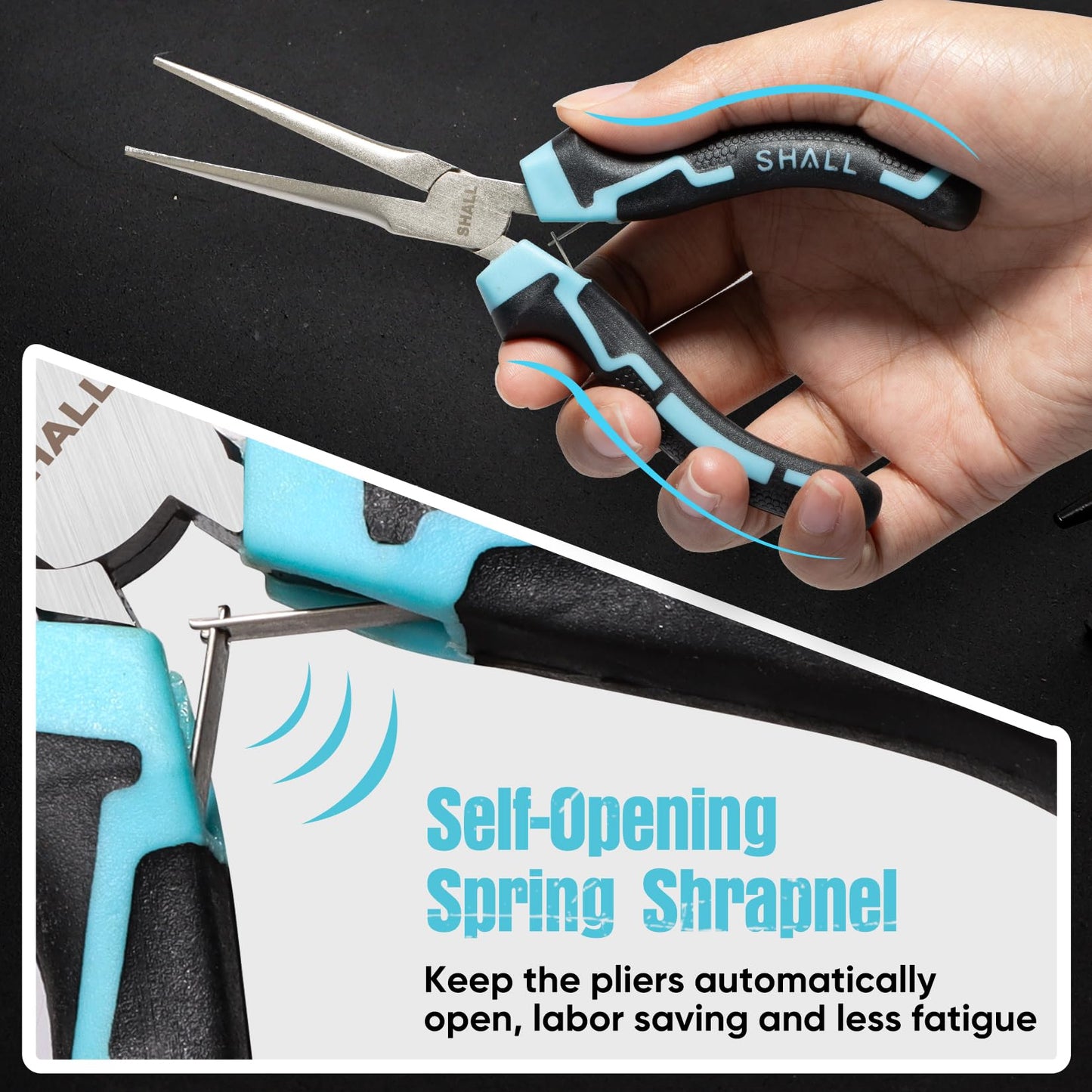 SHALL 6" Mini Needle Nose Pliers with Comfort Grip, Non-Serrated Drop Forged Steel Jaws for Jewelry, Crafts, Electronics Repair