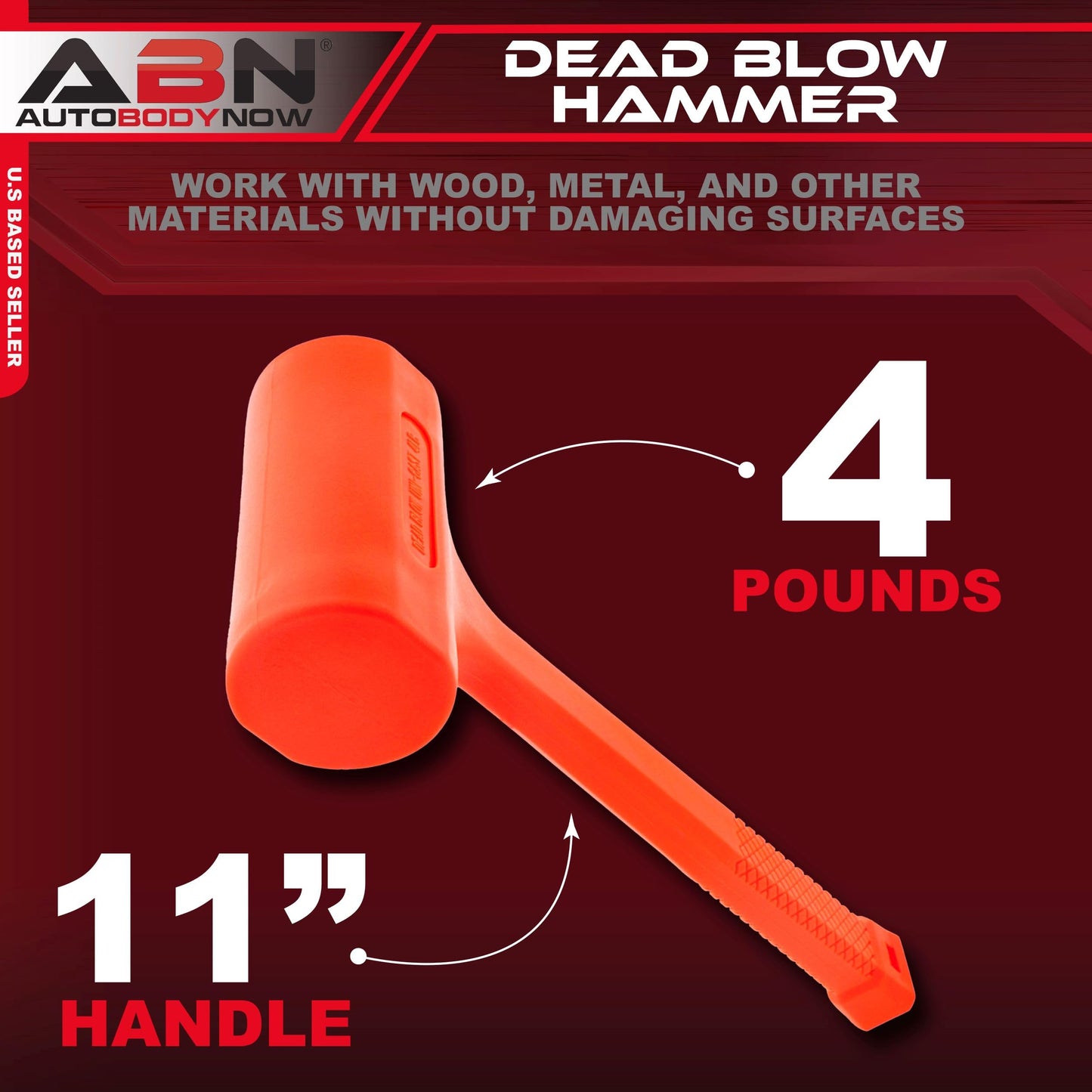 ABN Dead Blow Hammer, 4 lb Pound – Unicast Mallet with Non-Marring Rubber Coating