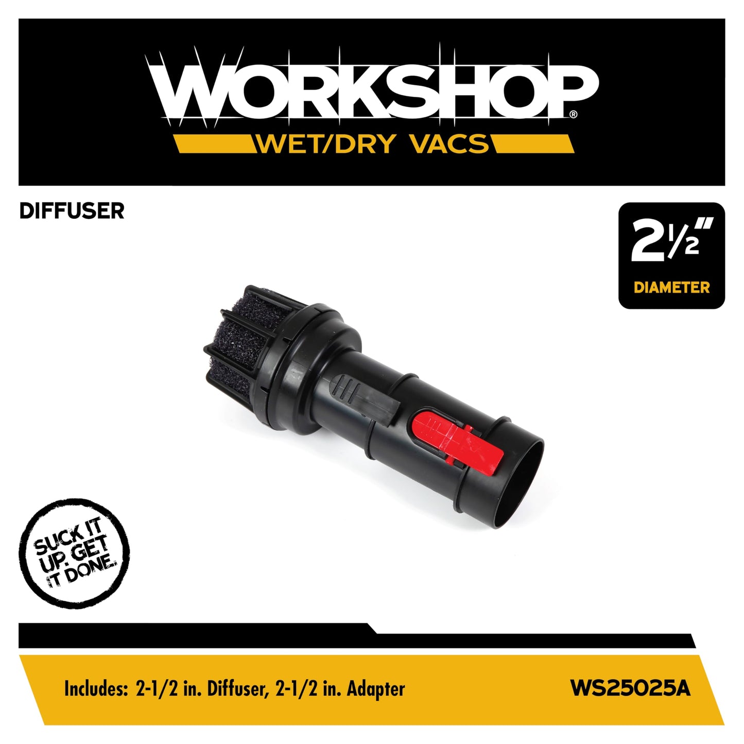WORKSHOP Wet/Dry Vac Muffler Diffuser WS25025A, Vacuum Exhaust Attachment, Fits Most 2.5" Wet/Dry Vac Ports