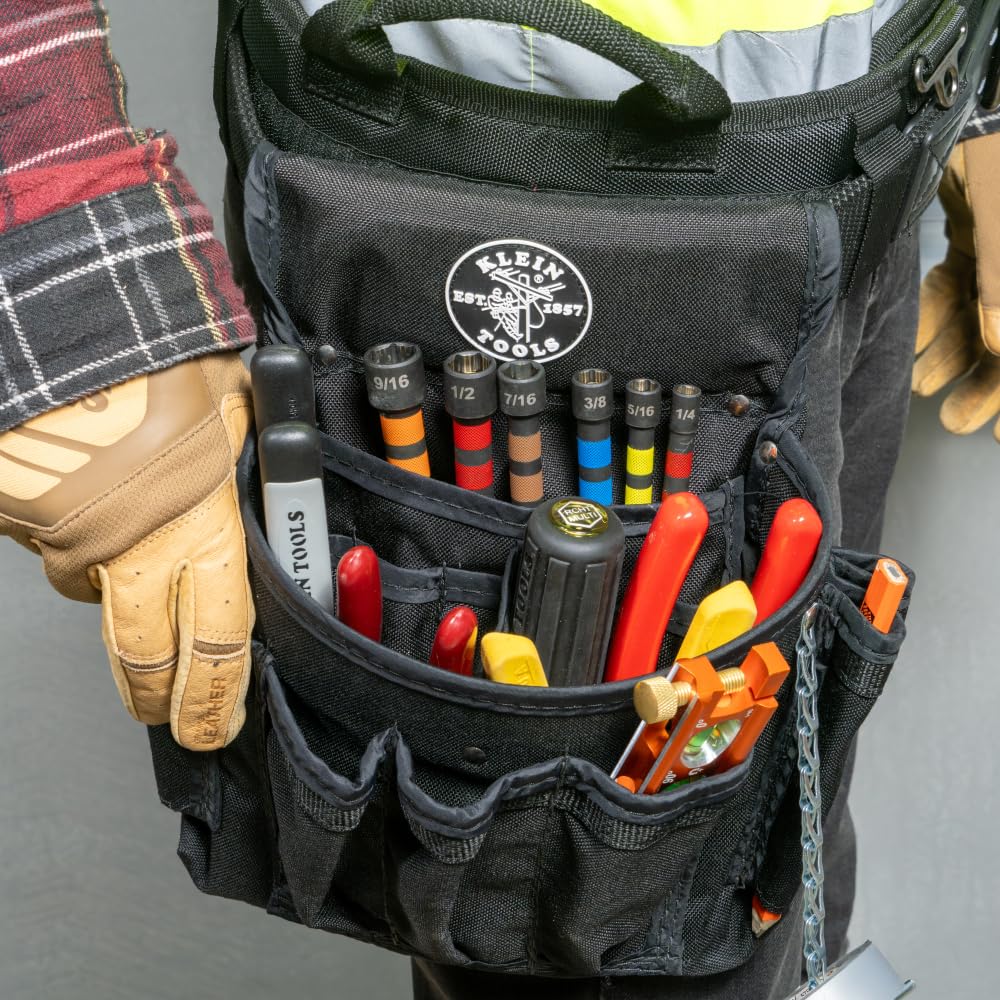 Klein Tools 32950 Ratcheting Impact Rated Hollow Power Nut Driver Set with Handle, Magnetic, Color Coded, 6 SAE Hex Sizes and Handle Included