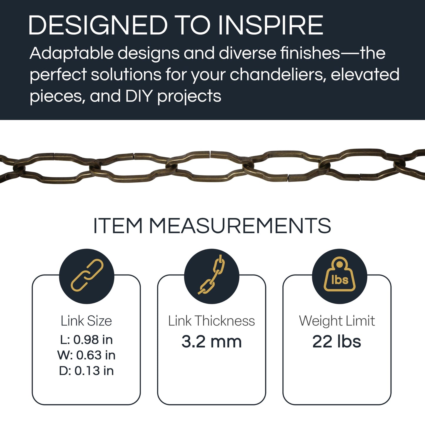 RCH Hardware CH-S57-30-AB-10 Steel Chandelier Chain, Antique Brass (10 Feet)