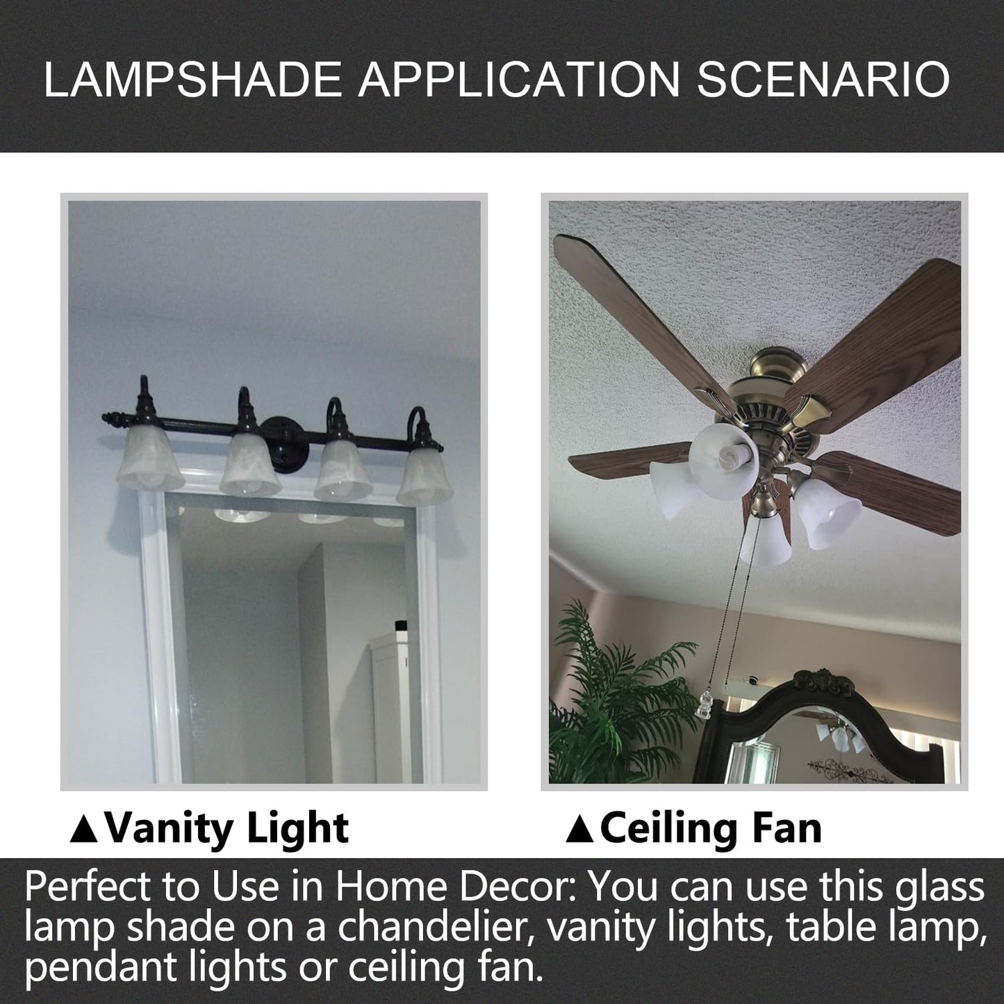 4 Pack Ceiling Fan Light Covers, Transitional Style Replacement Bell Shaped Glass Shade Ceiling Fan Replacement Globes (Alabaster, 4-3/4'')