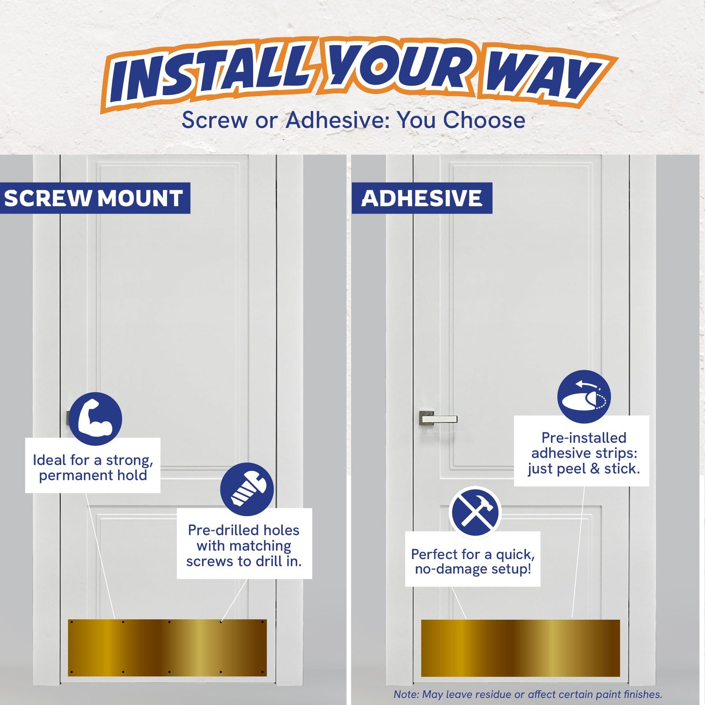 Panther Armor 8x34 Inch Gold Kick Plate, 1mm Thick Stainless Steel, Anti-Corrosive Metal for Dog Scratching, Door Protector, Durable Bottom Plate