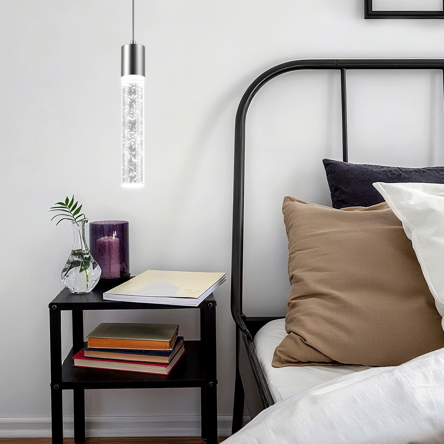 Esfos 3-Pack Modern Pendant Lights for Kitchen Island, Brushed Nickel with Crystal Bubble, 6500K LED Ceiling Light for Dining Room