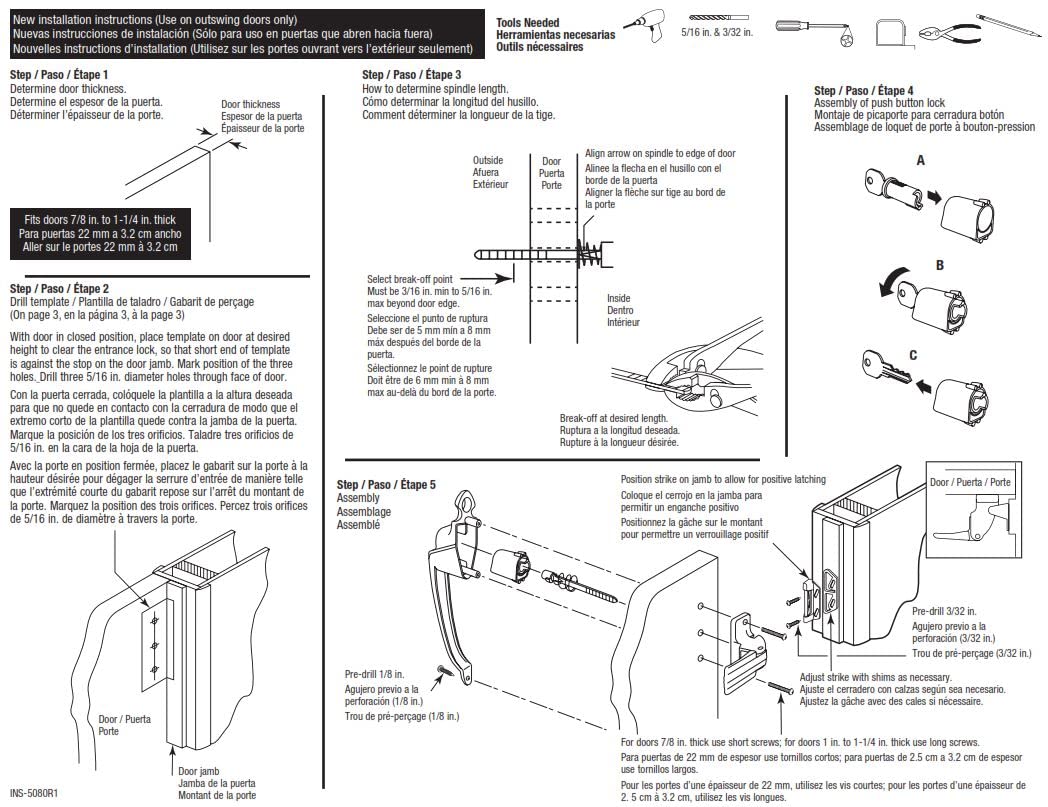 Prime-Line K 5080 1-3/4 In., Black, Colonial Push Button Lock with Key (Single Pack)