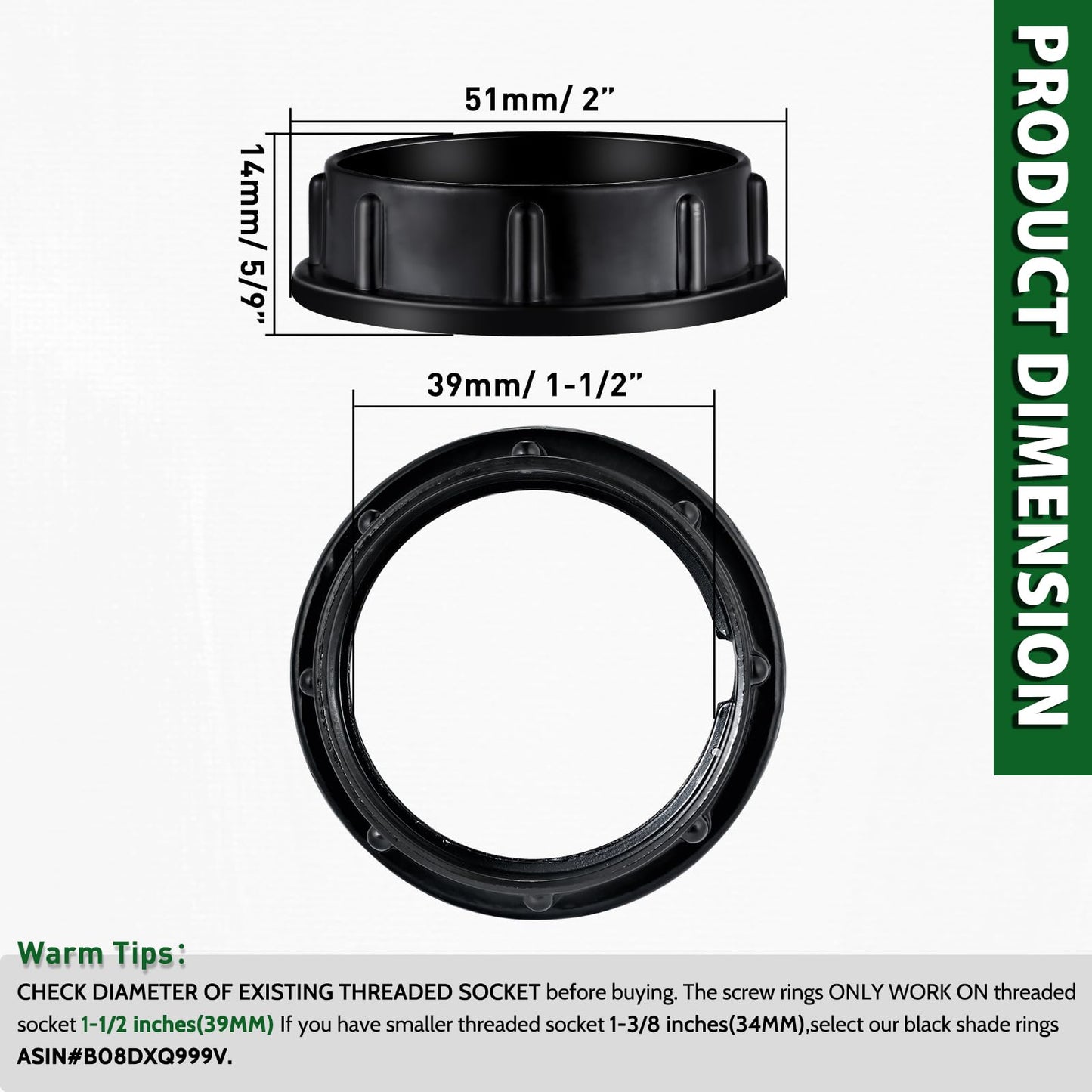 Aluminum Socket Shade Rings - Medium Base E26, Retaining Rings for Glass Lamp Shades/Light Fixtures, Lock Thread Diameter 1-1/2 Inches