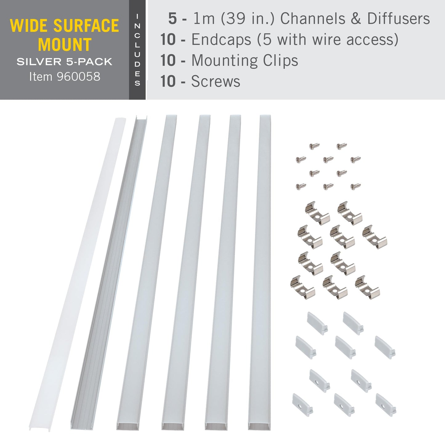 Armacost Lighting Wide Surface Mount LED Tape Light Mounting Channel 5-Pack, Silver, 960058