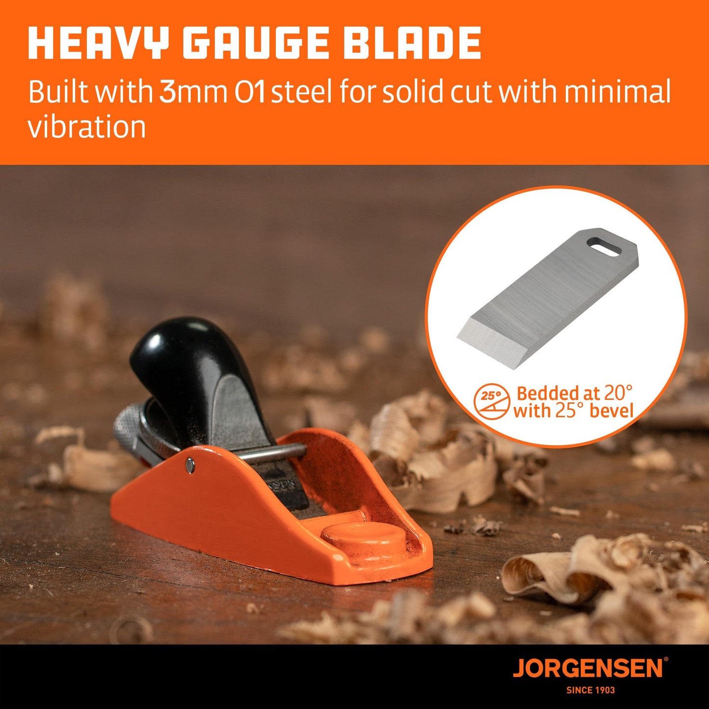 JORGENSEN 3.5" Mini Wood Planer, Small Hand Block Plane for Woodworking & Trimming, Adjustable Cutting Depth, Ductile Iron Body