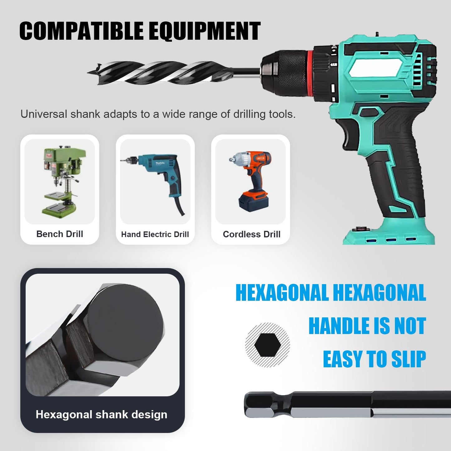 1/4" x 10" Auger Drill Bit for Wood, Hex Shank Tri-Flute Ship Auger Bit for Soft & Hard Wood, Plastic, Drywall & Composites