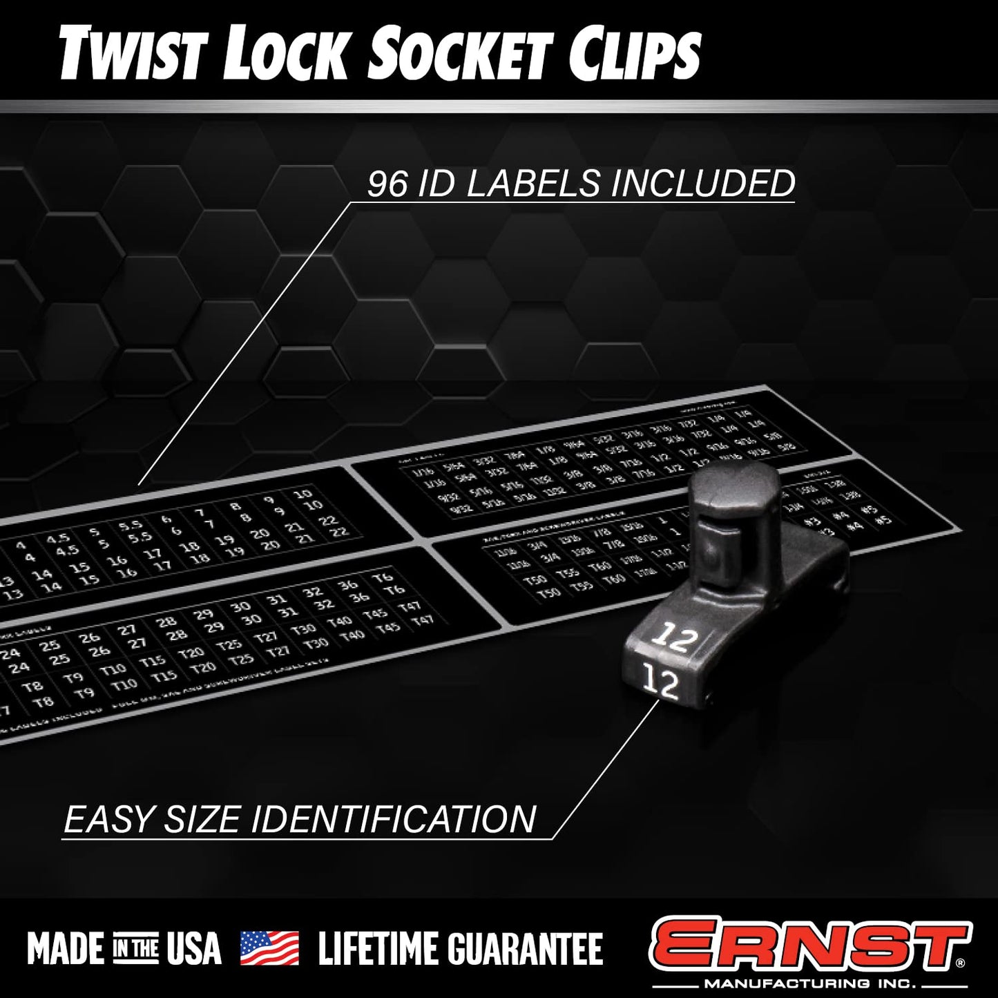 Ernst Manufacturing 3/8-Inch Dura-Pro Twist Lock Socket Clips, 15-Pack, Black - 8441