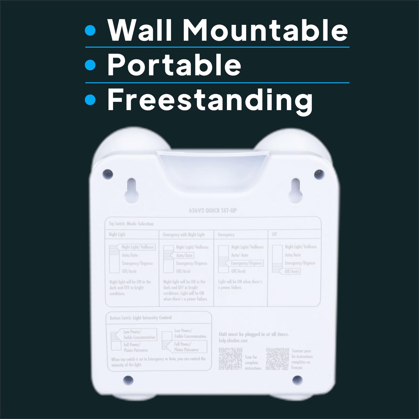 Ideal Security Rechargeable LED Emergency Power Failure Light, Adjustable Heads, Up to 48 Hours Backup, 80–140 Lumens, White