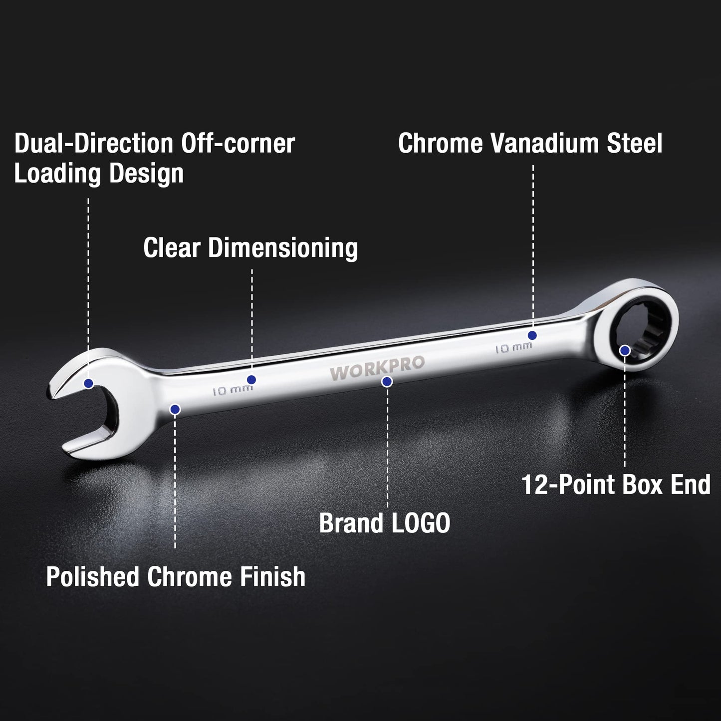 WORKPRO 7-Piece Ratcheting Combination Wrench Set, 72 Teeth, Cr-V Constructed, Combo Ratchet Wrenches Set with Roll Up Pouch, SAE 5/16"-11/16"