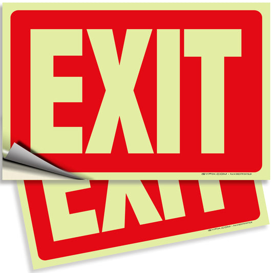 iSYFIX Exit Glow in the Dark Sign Stickers – 2 Pack 10x7 Inch, Red, Photoluminescent Vinyl, Laminated, Weather & UV Resistant, Indoor/Outdoor Use