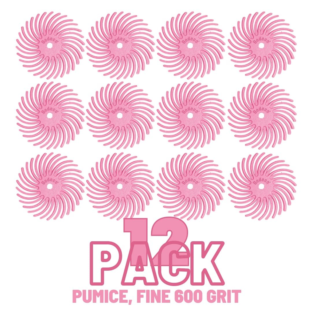 Dedeco Sunburst Radial Bristle Discs 12-Pack - 3/4" Curved - Pink 600 Grit (Fine, Pumice) - Aluminum Oxide for Polishing & Finishing