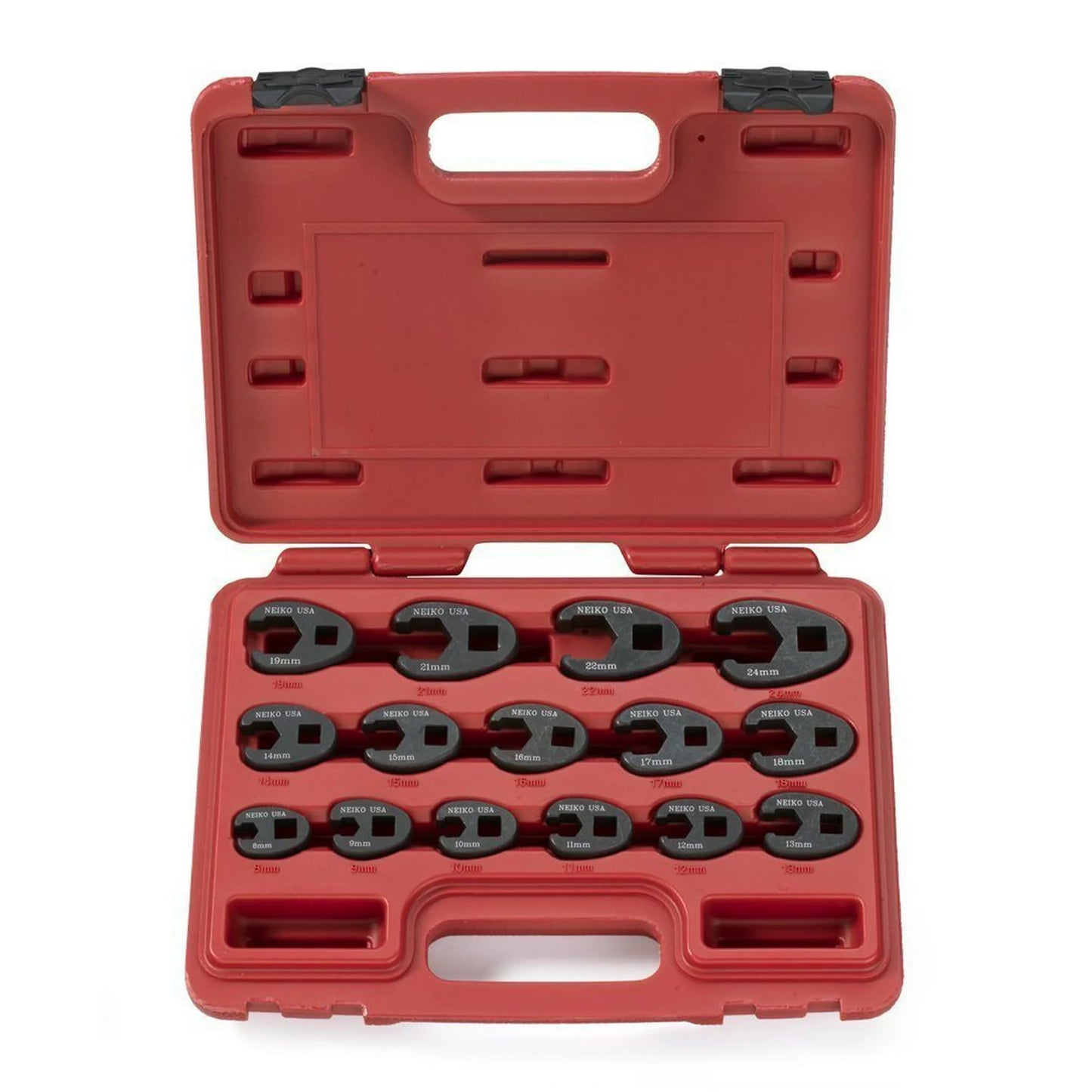 Neiko 03324A Crowfoot Wrench Set 1/2" and 3/8” Drive, 15 Piece, Metric Crows Foot Wrench Sizes 8mm-24mm, Chrome-Moly Flare Nut Wrench Set