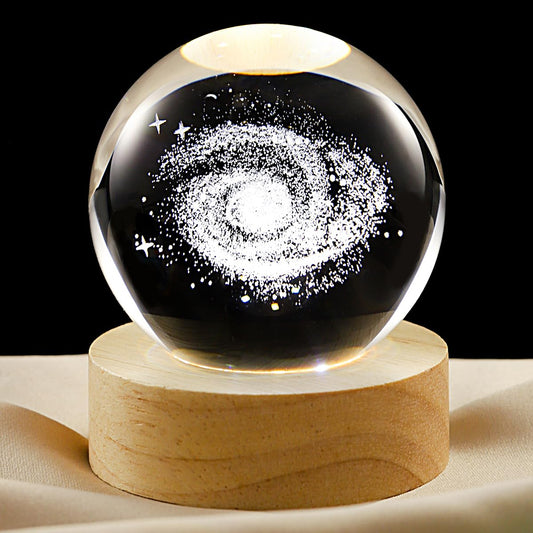 YANFEYHA 3D Galaxy Crystal Ball Lamp, Dimmable LED Night Light with Wooden Base, Desk & Bedroom Decor, Kids Teens Adults Gift, 2.4”